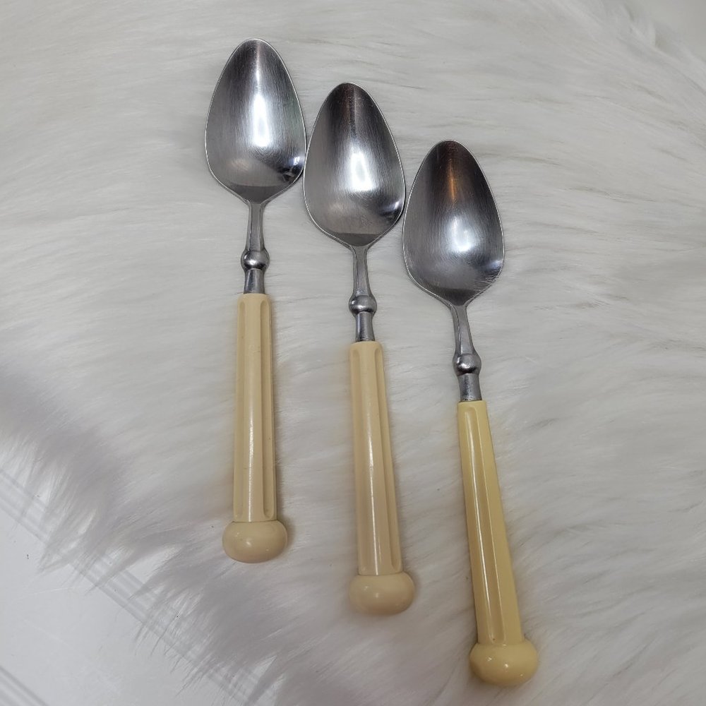 Vintage Oxford Hall Stainless Flatware Big Spoons Set of 3 Plastic Handle